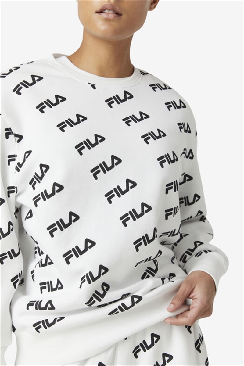 White / Black Men's Fila Diagonal Logo Crew Tops | Saudi Arabia-350469