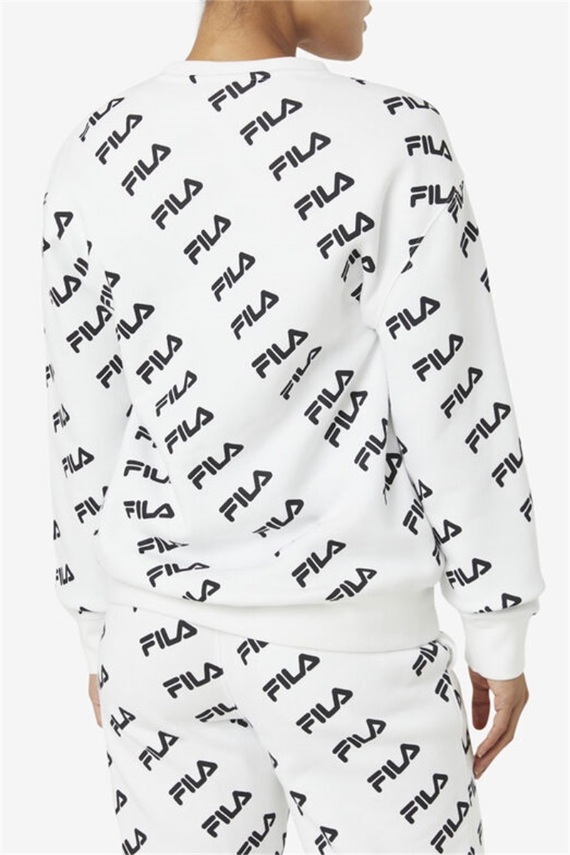 White / Black Men's Fila Diagonal Logo Crew Tops | Saudi Arabia-350469