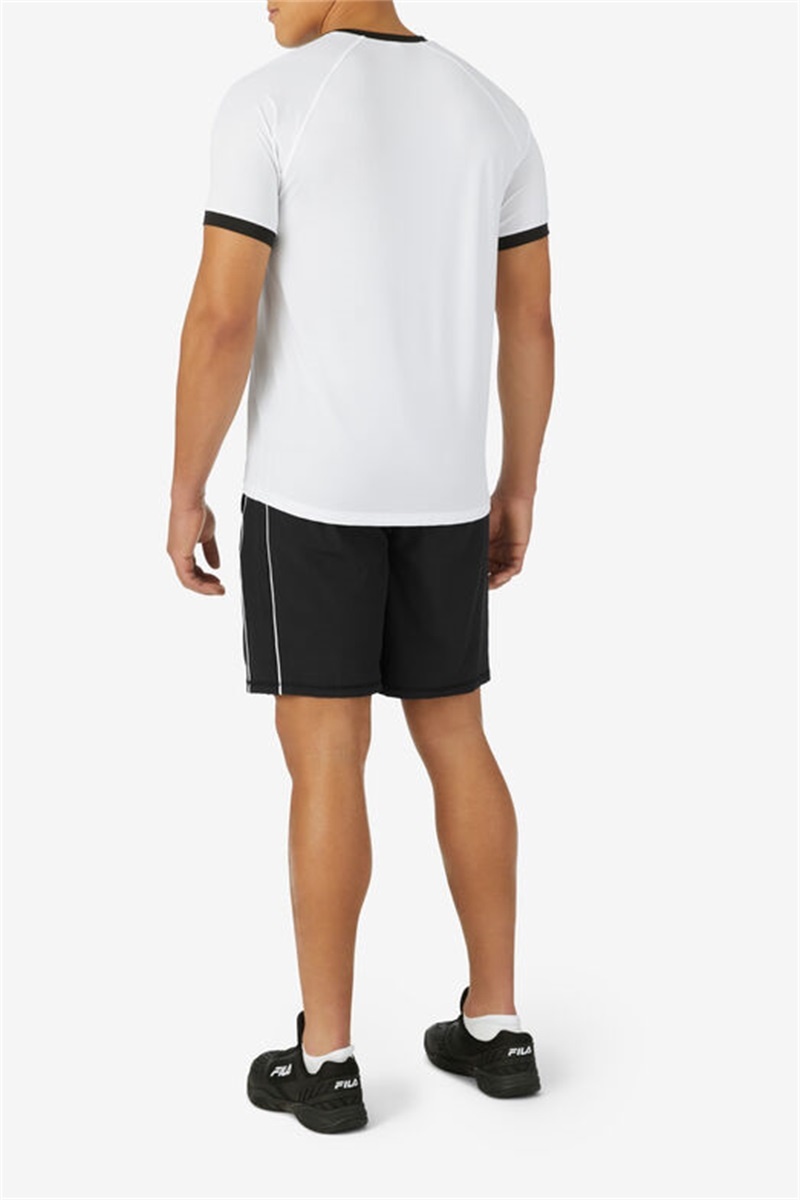 White / Black Men's Fila Tie Breaker Short Sleeve Color Block Printed Crew Shirts | Saudi Arabia-235968