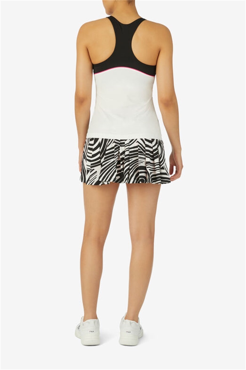White / Black Women's Fila Tie Breaker Printed Racerback Tanks | Saudi Arabia-248051