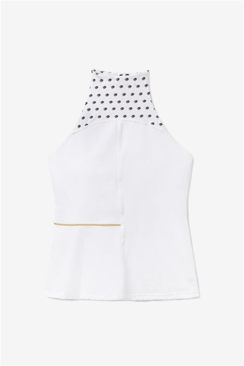 White / Black Women\'s Fila Wild Card High Neck Racerback Tanks | Saudi Arabia-042579