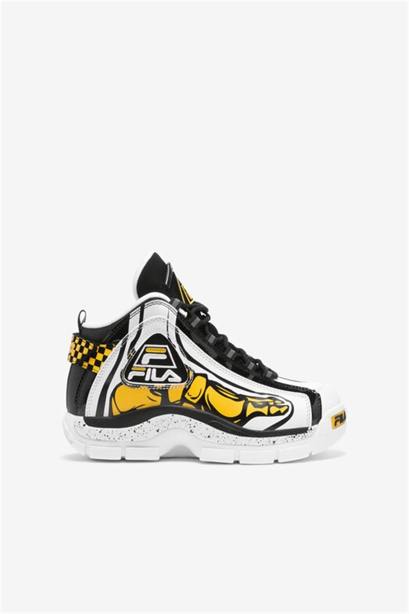 White / Black / Lemon Kids\' Fila Grant Hill 2 Racing Shoes | Saudi Arabia-609374