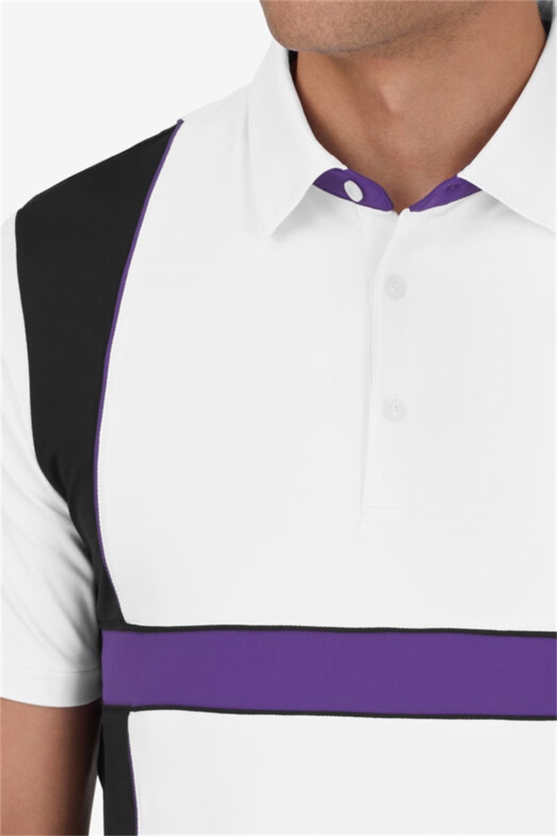 White / Black / Royal Purple Men's Fila Back Spin Short Sleeve Polo Shirts | Saudi Arabia-670193