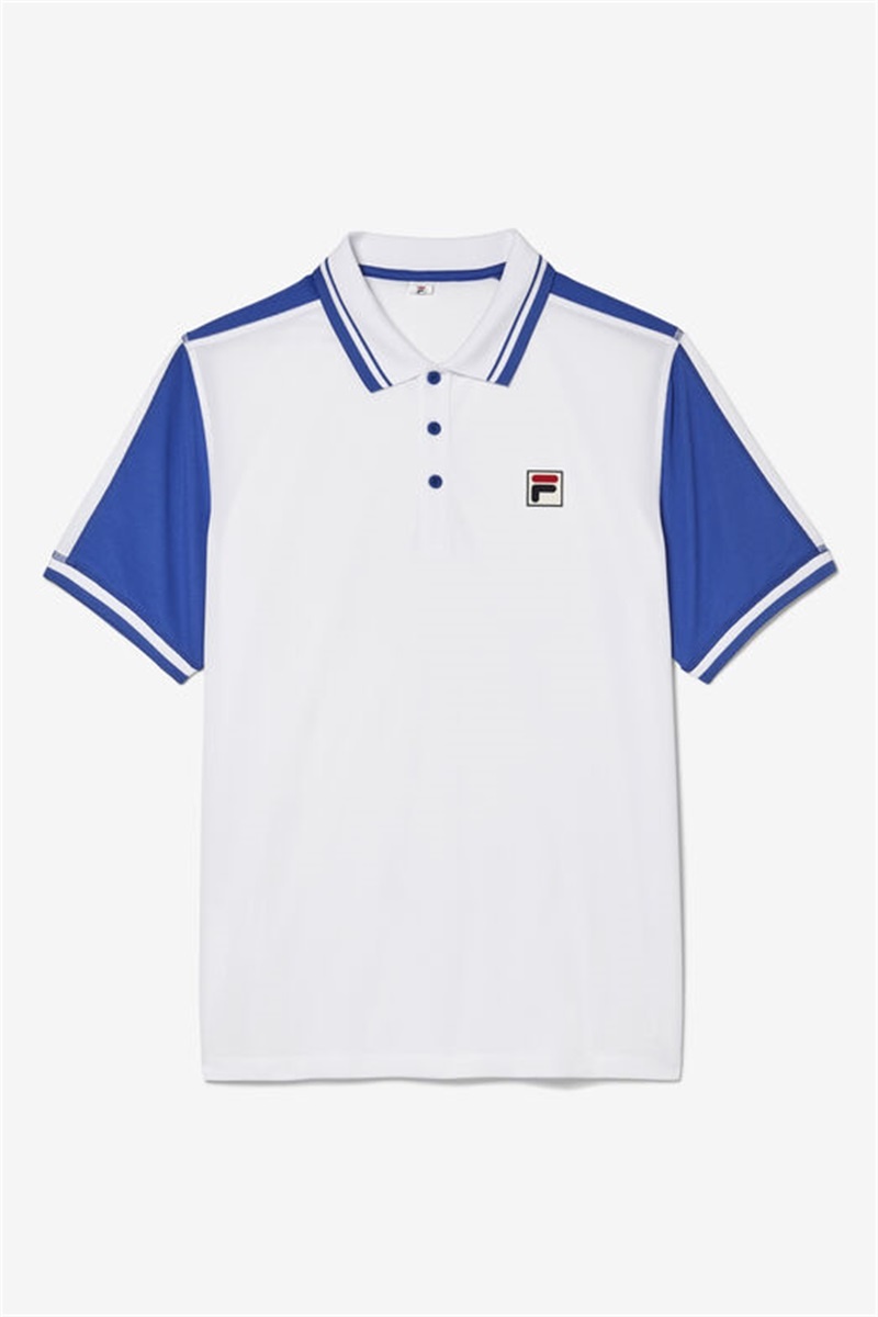 White / Blue Men\'s Fila La Finale Short Sleeve Polo Shirts | Saudi Arabia-237604