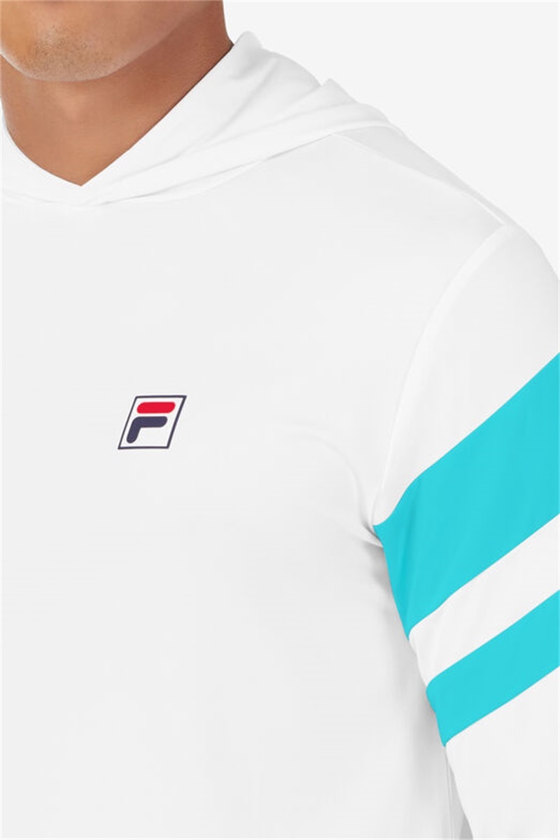 White / Blue Men's Fila Tie Breaker Long Sleeve Hoodie | Saudi Arabia-236875