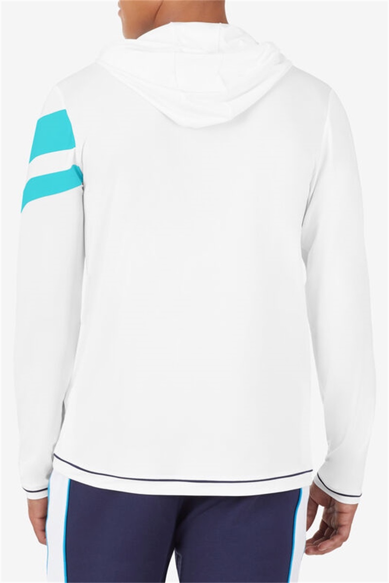 White / Blue Men's Fila Tie Breaker Long Sleeve Hoodie | Saudi Arabia-236875