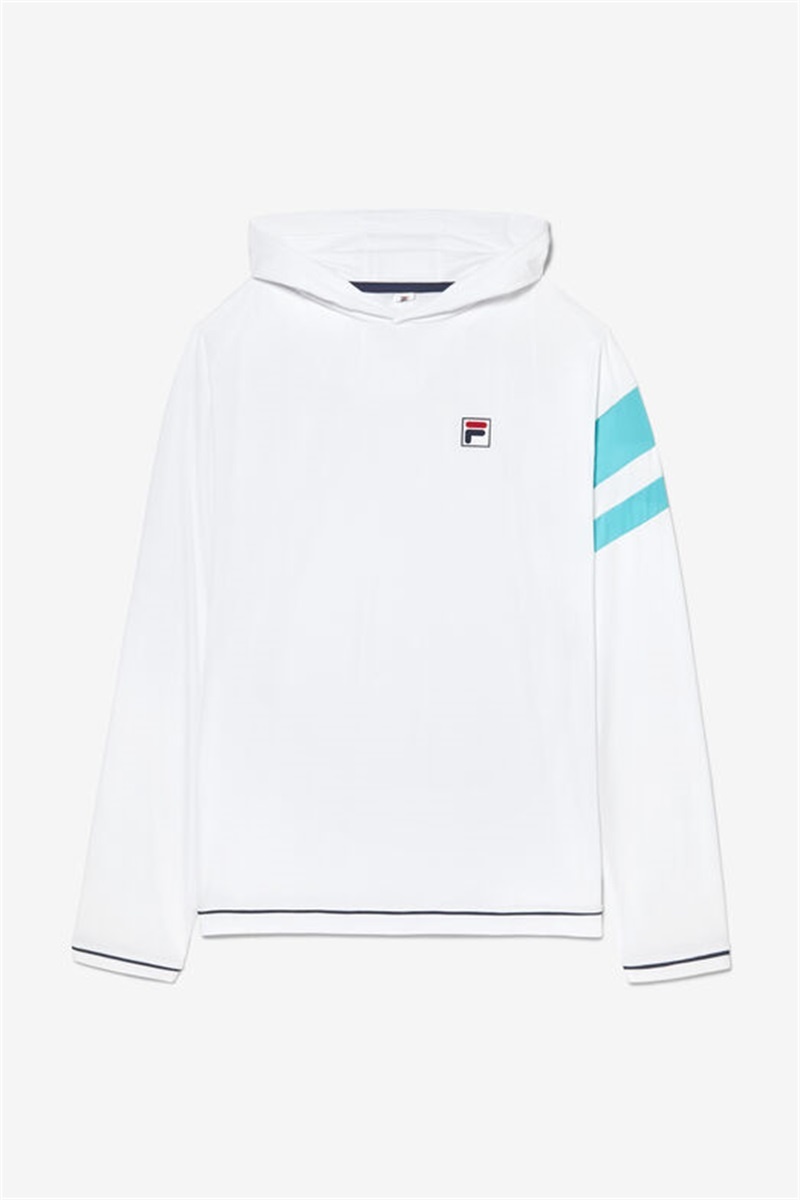 White / Blue Men\'s Fila Tie Breaker Long Sleeve Hoodie | Saudi Arabia-236875