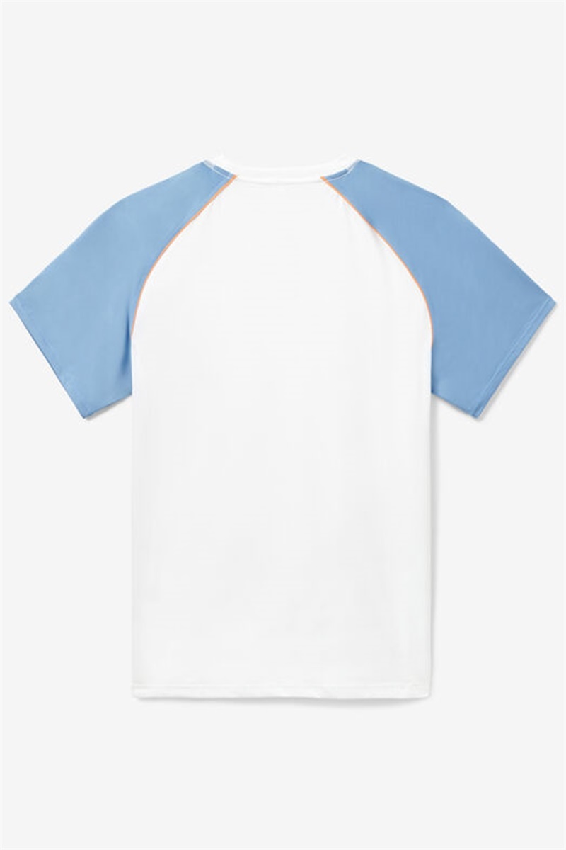 White / Blue / Orange Men's Fila Wild Card Short Sleeve Crew Shirts | Saudi Arabia-504917