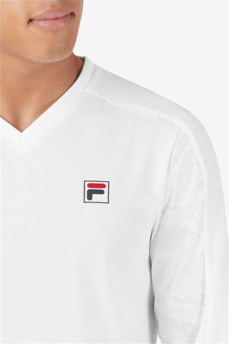 White / Camo Men's Fila Whiteline Long Sleeve V-Neck Shirts | Saudi Arabia-349157