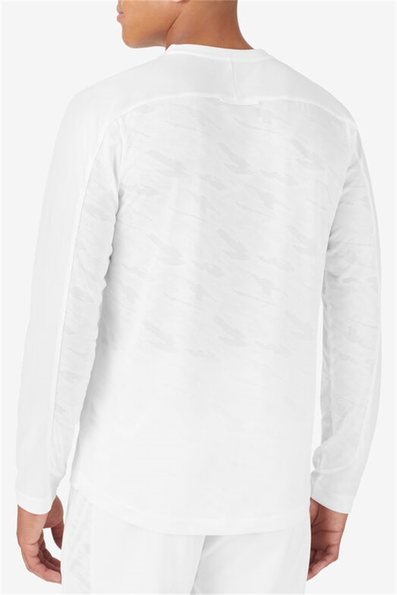White / Camo Men's Fila Whiteline Long Sleeve V-Neck Shirts | Saudi Arabia-349157