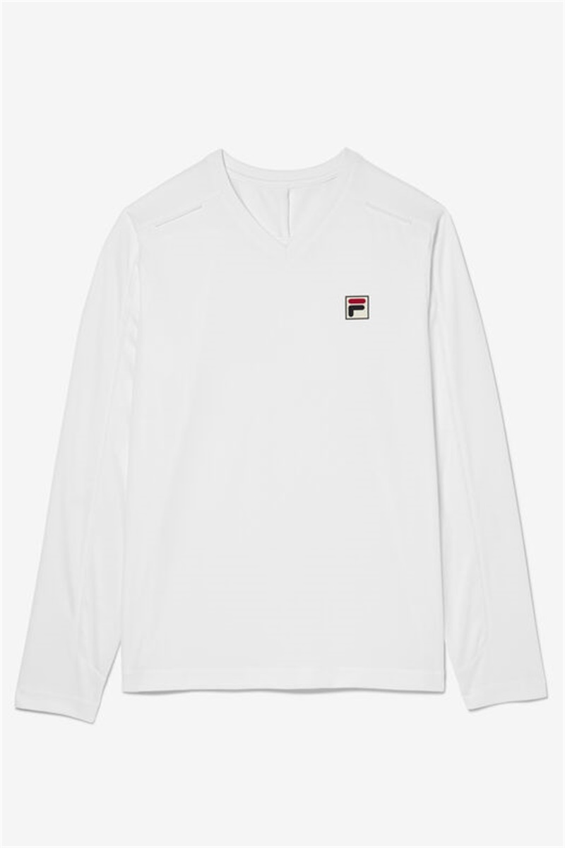 White / Camo Men\'s Fila Whiteline Long Sleeve V-Neck Shirts | Saudi Arabia-349157