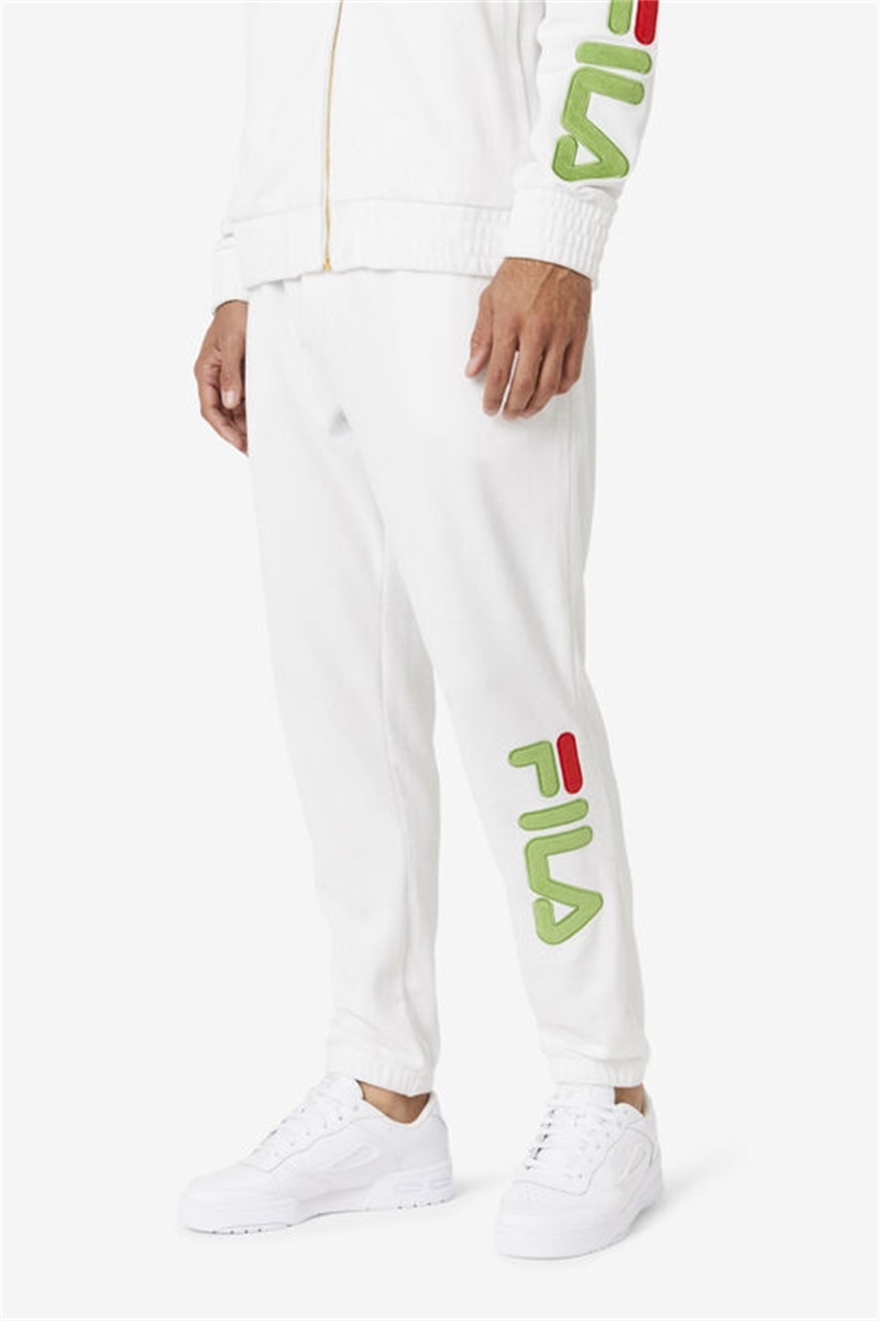 White / Green / Red Men's Fila Mansur Velour Pants | Saudi Arabia-352971