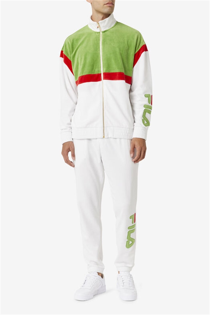 White / Green / Red Men's Fila Mansur Velour Pants | Saudi Arabia-352971