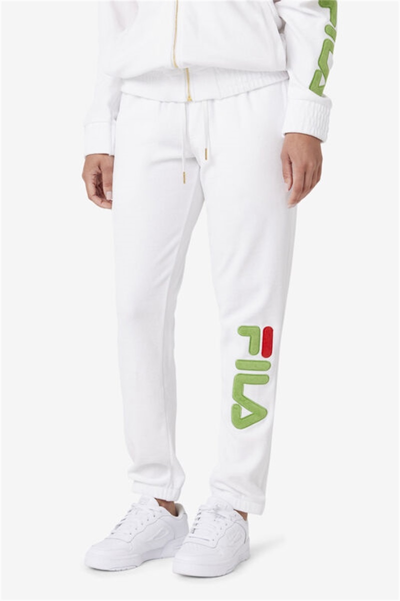 White / Green / Red Men's Fila Mansur Velour Pants | Saudi Arabia-352971