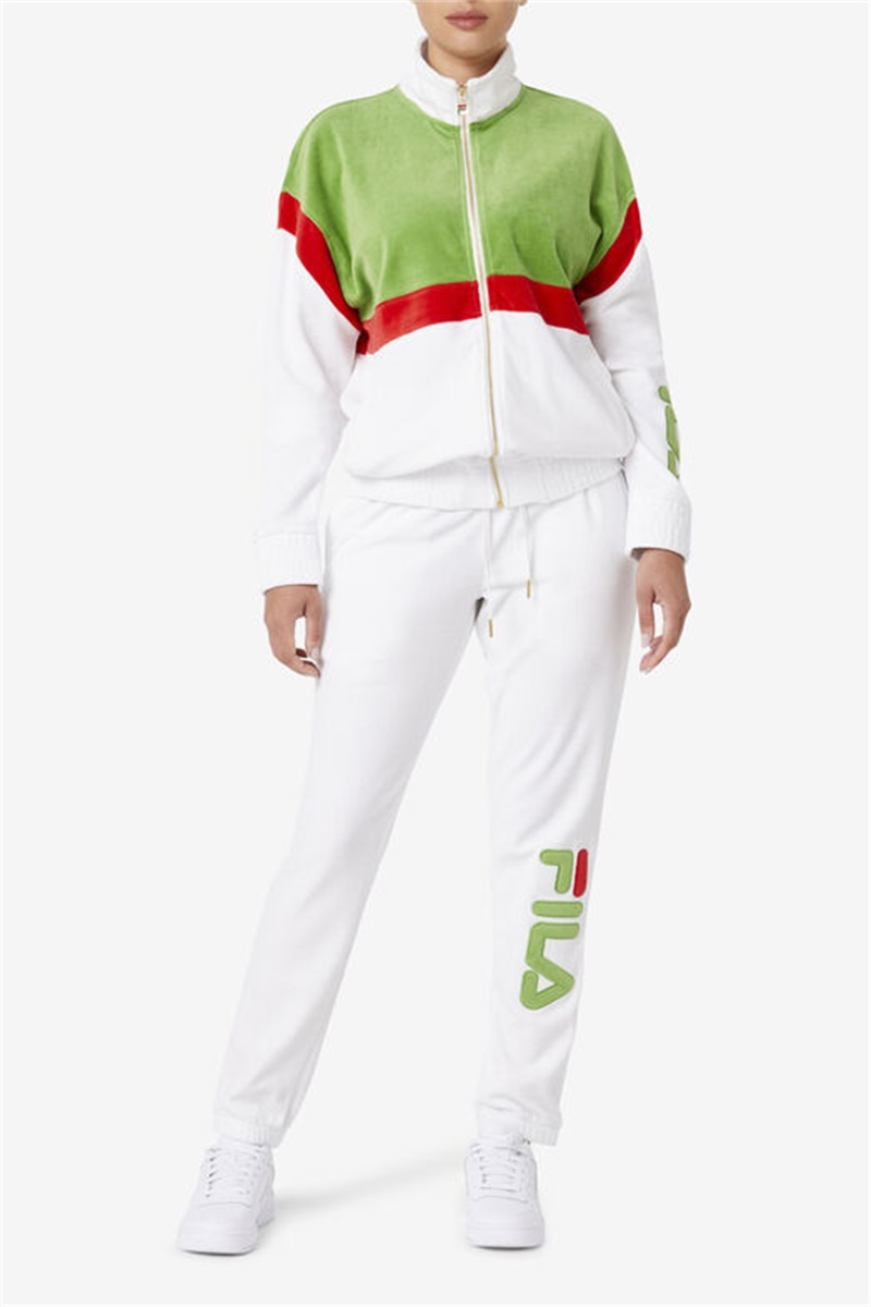 White / Green / Red Men's Fila Mansur Velour Pants | Saudi Arabia-352971