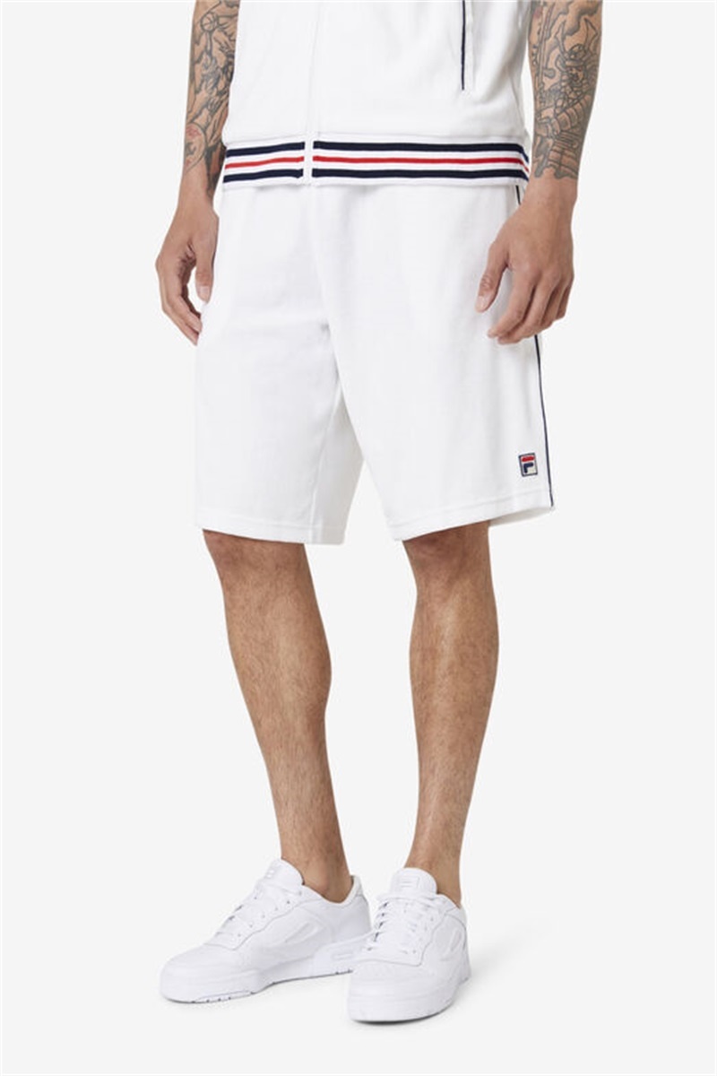 White / Navy Men's Fila Estudio Velour Shorts | Saudi Arabia-275043