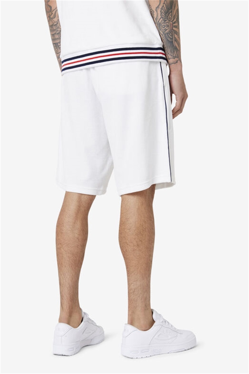 White / Navy Men's Fila Estudio Velour Shorts | Saudi Arabia-275043