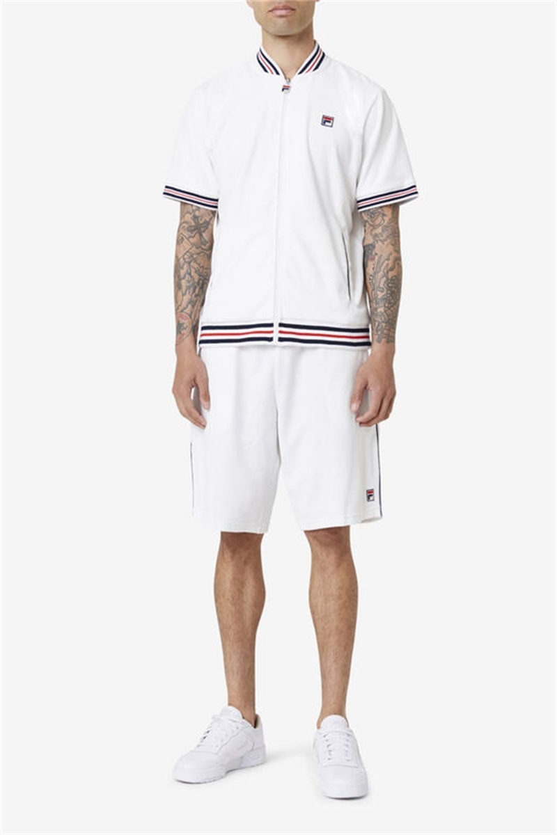 White / Navy Men's Fila Estudio Velour Shorts | Saudi Arabia-275043