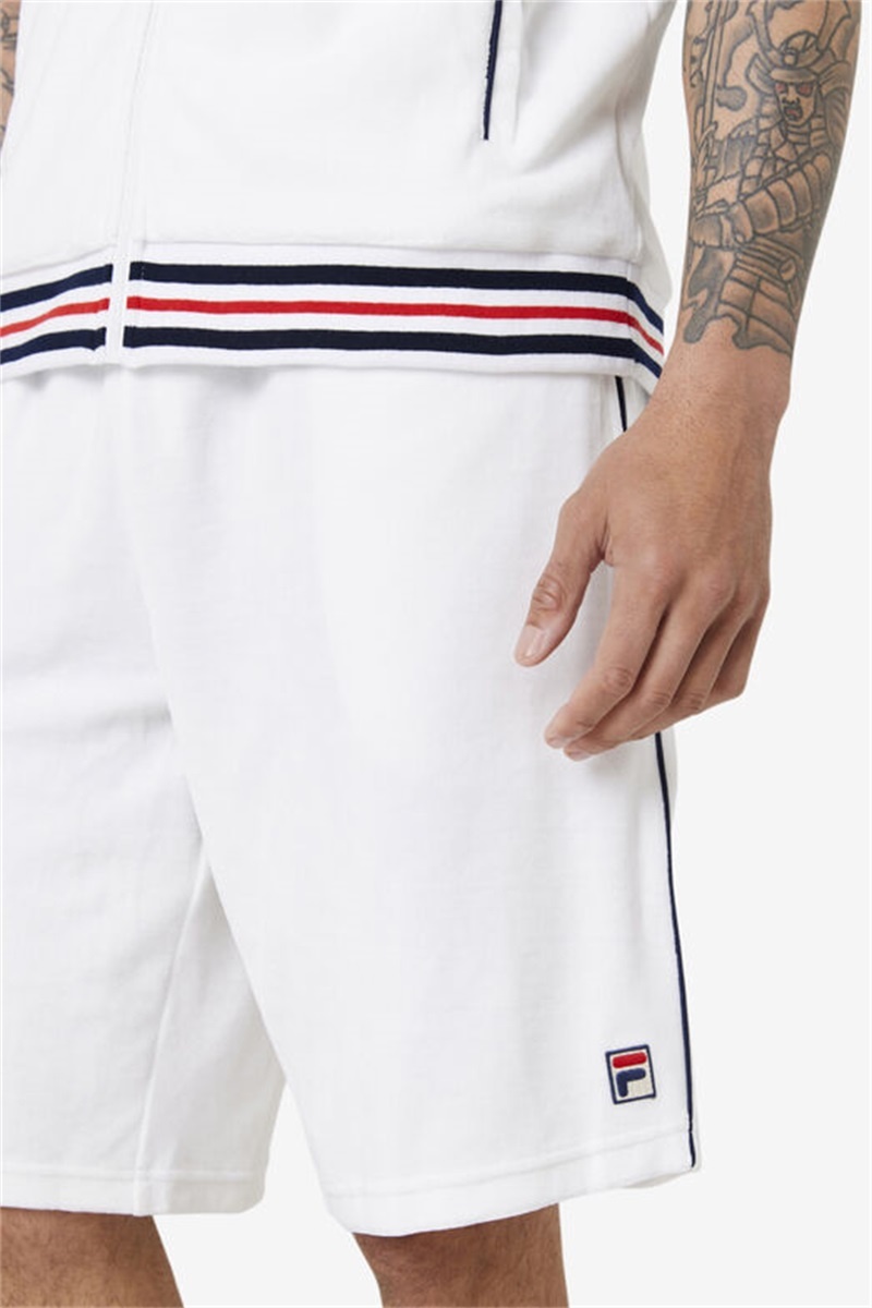 White / Navy Men's Fila Estudio Velour Shorts | Saudi Arabia-275043