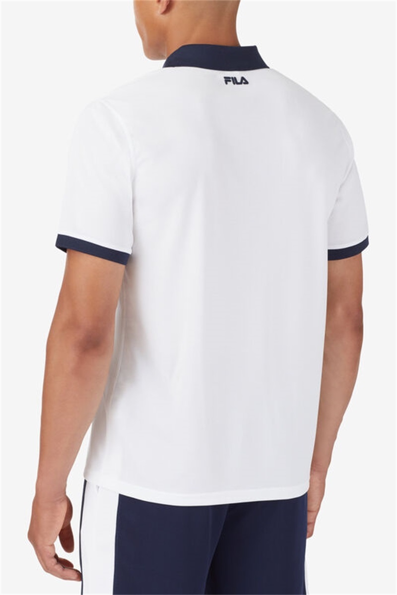 White / Navy Men's Fila Groundbreaker Short Sleeve Polo Shirts | Saudi Arabia-764085