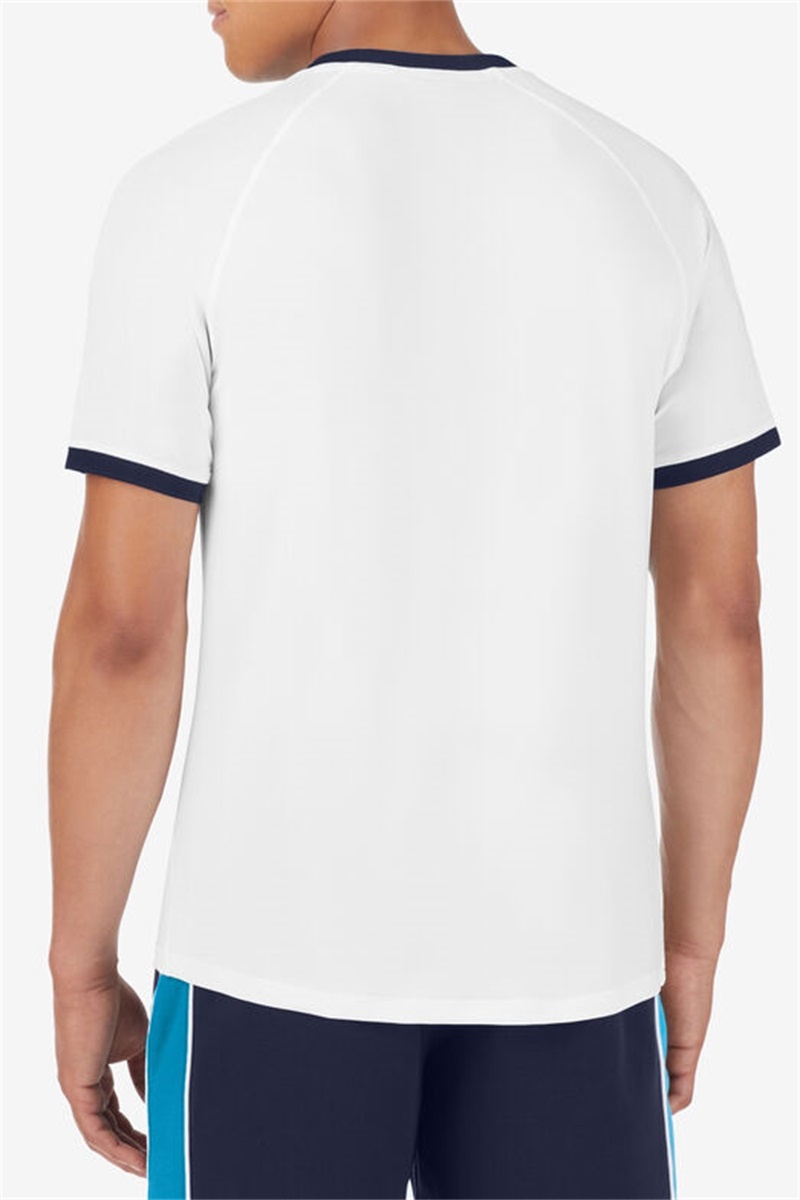 White / Navy Men's Fila Tie Breaker Short Sleeve Color Block Crew Shirts | Saudi Arabia-891753