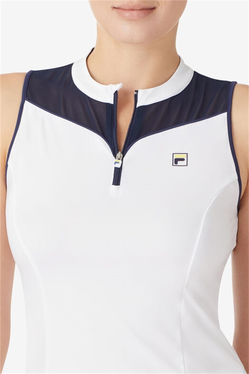 White / Navy Women's Fila Alley Full Coverage Tanks | Saudi Arabia-290178