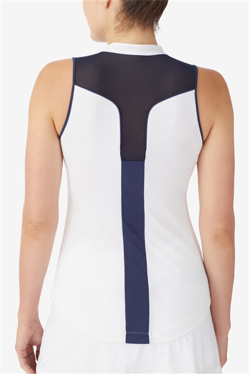White / Navy Women's Fila Alley Full Coverage Tanks | Saudi Arabia-290178