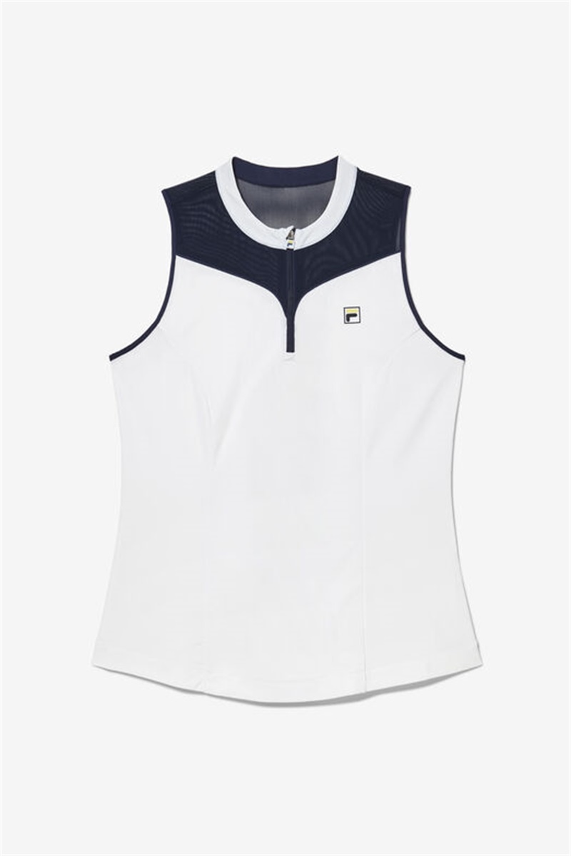White / Navy Women\'s Fila Alley Full Coverage Tanks | Saudi Arabia-290178