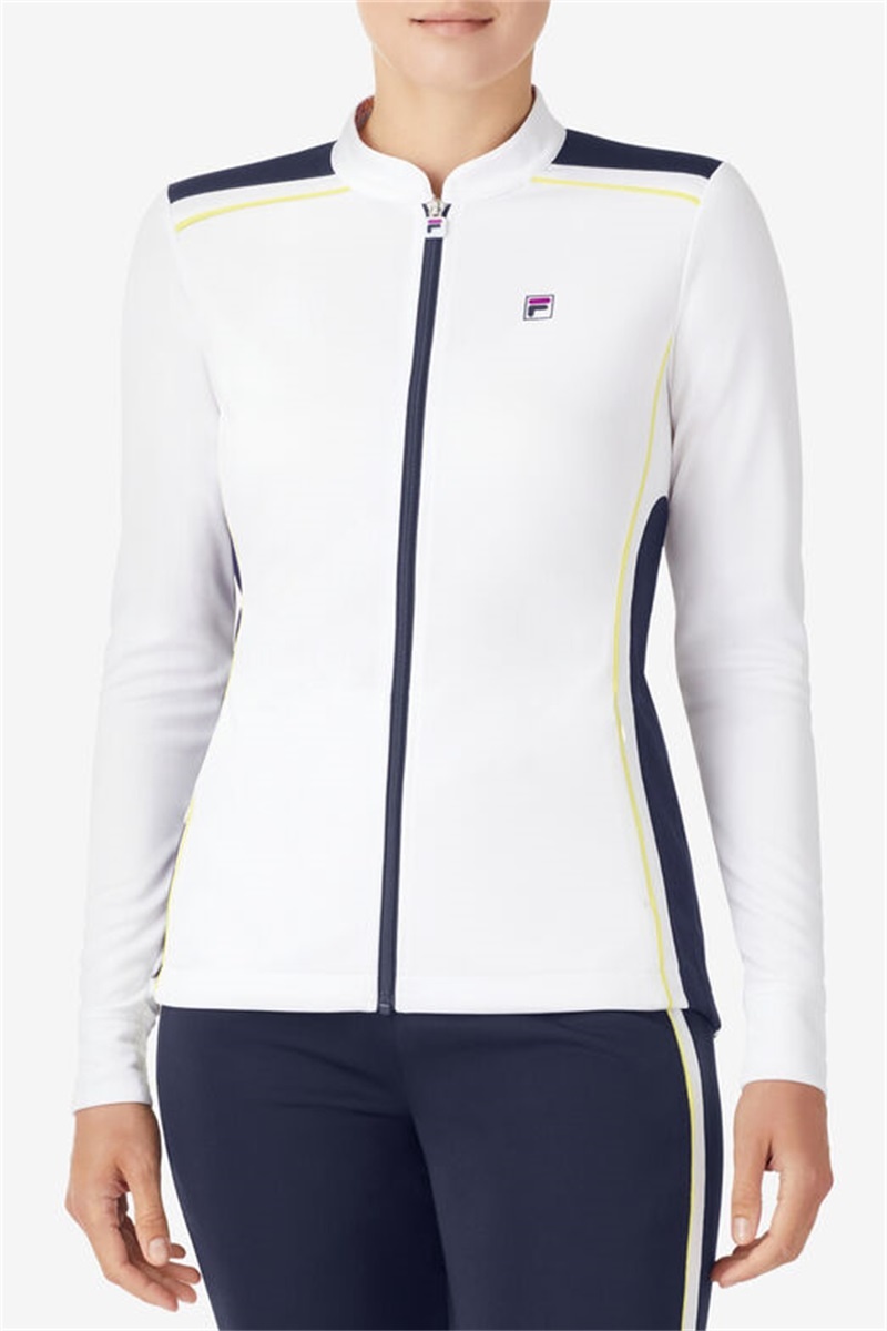 White / Navy Women's Fila Alley Track Jackets | Saudi Arabia-245907
