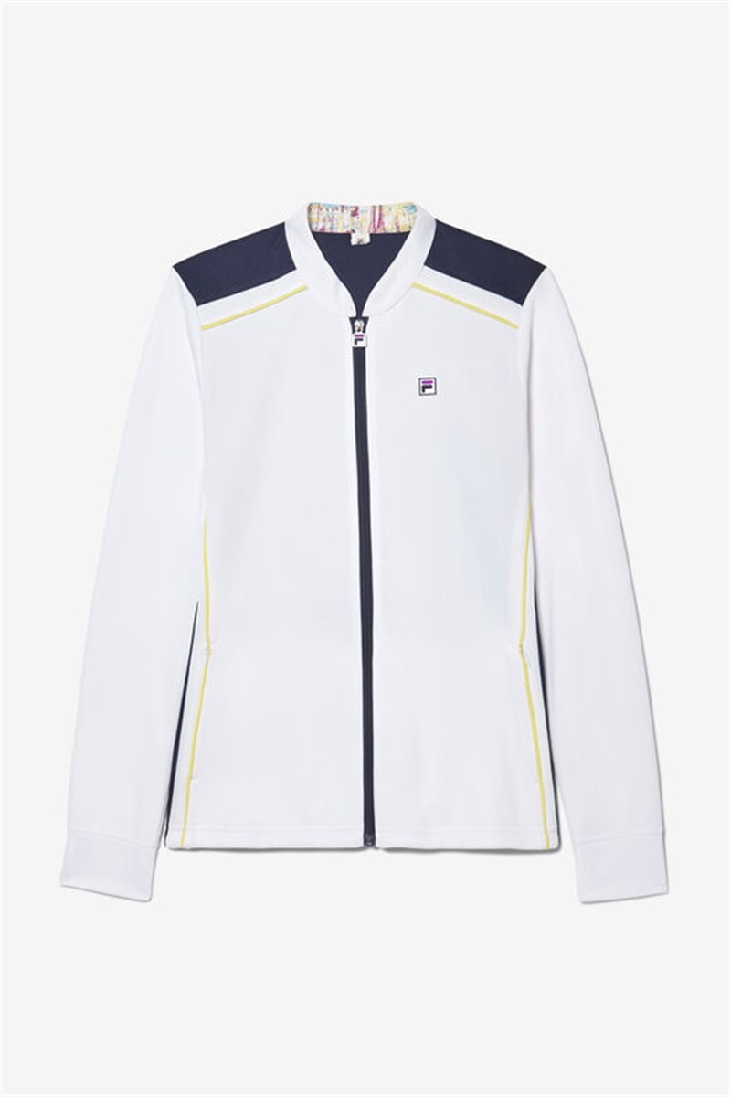 White / Navy Women\'s Fila Alley Track Jackets | Saudi Arabia-245907