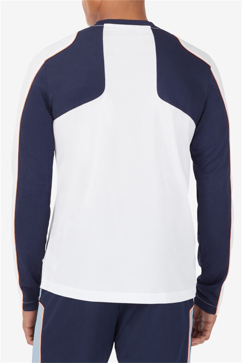 White / Navy / Blue Men's Fila Solar Power Long Sleeve Crew Shirts | Saudi Arabia-203641