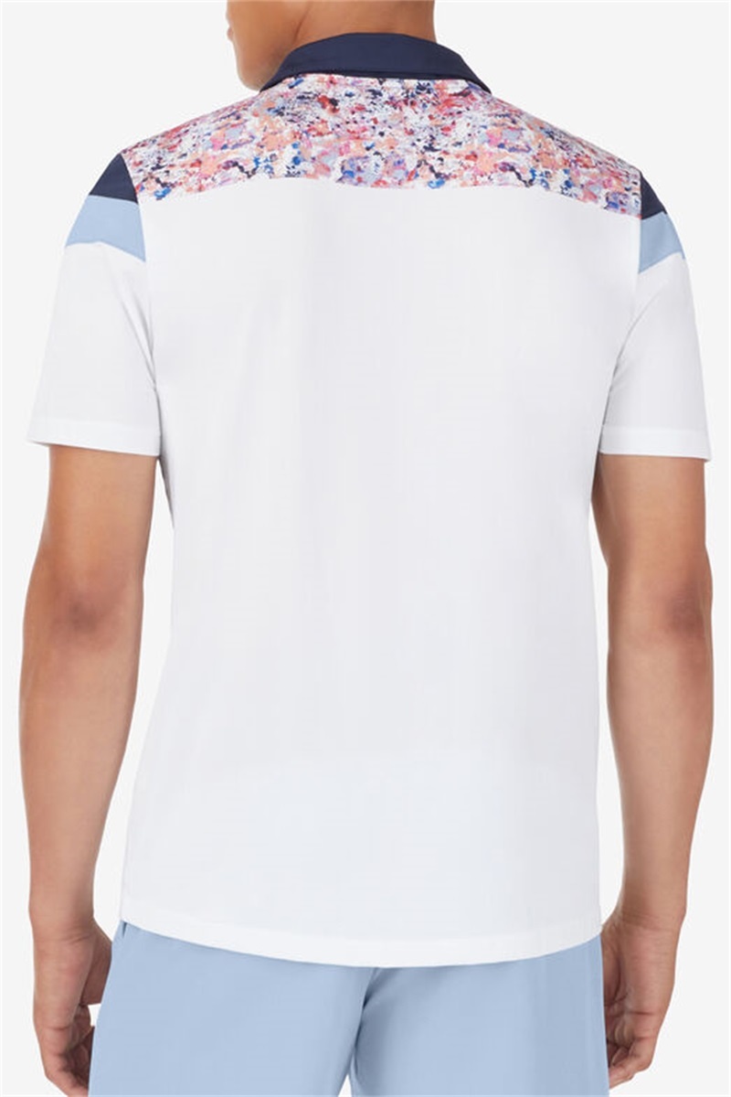White / Navy / Blue Men's Fila Solar Power Short Sleeve Color Blocked Polo Shirts | Saudi Arabia-927360