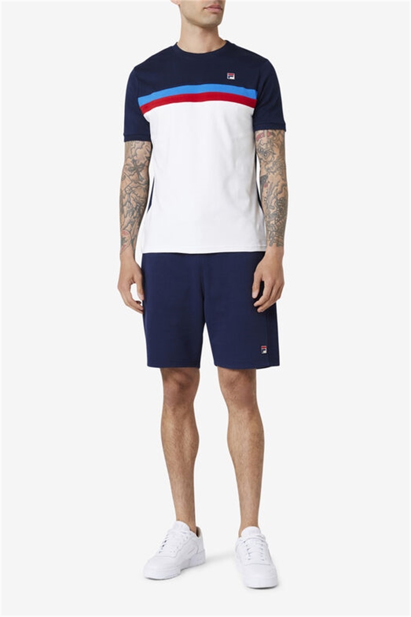 White / Navy / Blue / Red Men's Fila Exempt Crew Tops | Saudi Arabia-641273