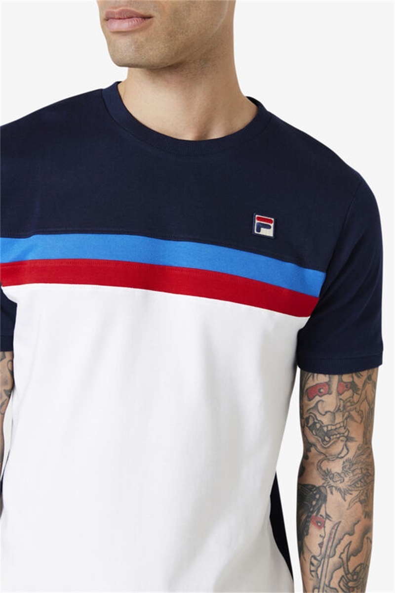 White / Navy / Blue / Red Men's Fila Exempt Crew Tops | Saudi Arabia-641273