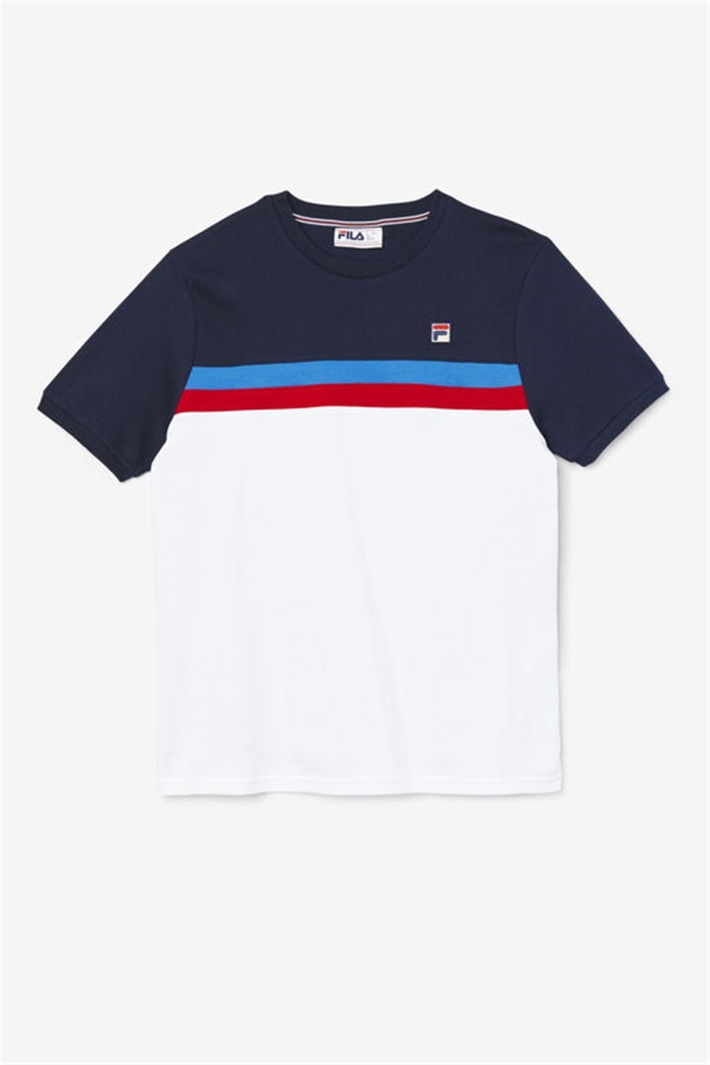 White / Navy / Blue / Red Men\'s Fila Exempt Crew Tops | Saudi Arabia-641273