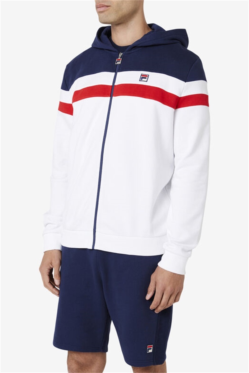 White / Navy / Red Men's Fila Arlo Hoodie | Saudi Arabia-284576