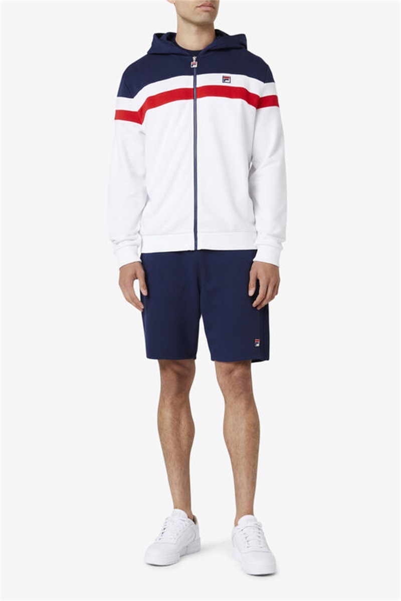 White / Navy / Red Men's Fila Arlo Hoodie | Saudi Arabia-284576