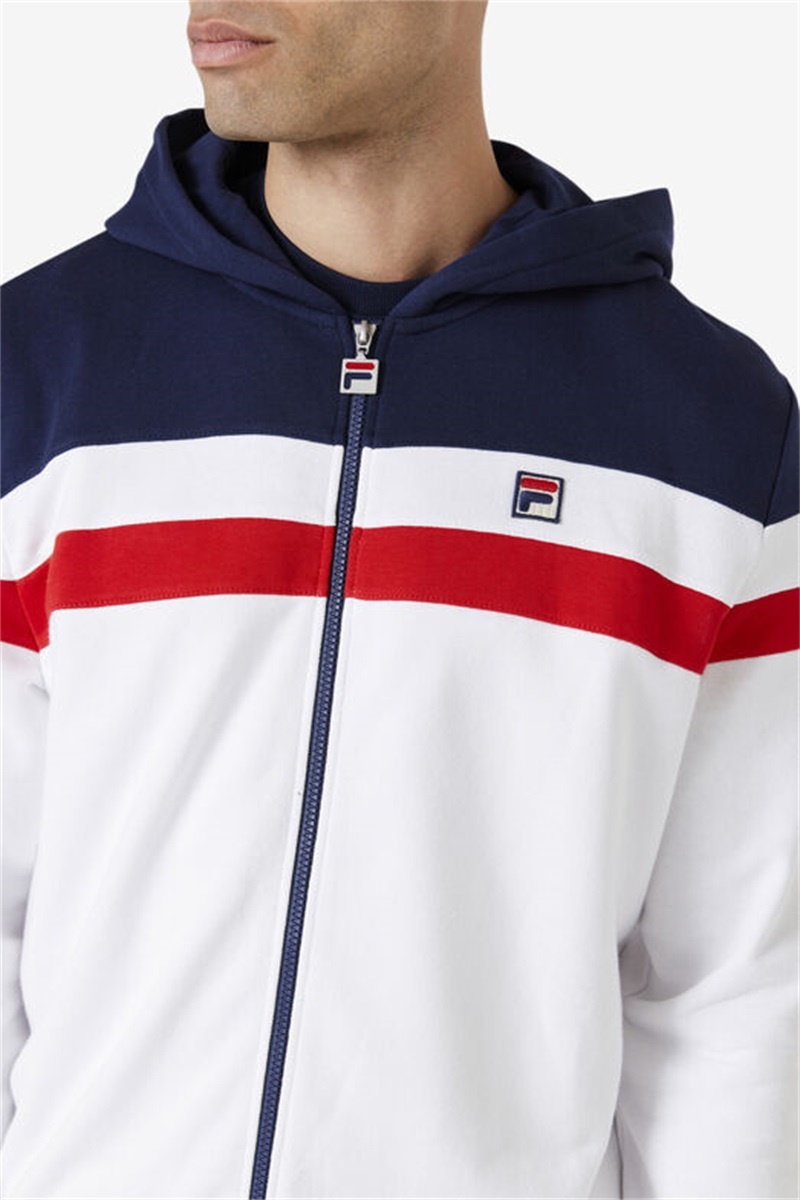 White / Navy / Red Men's Fila Arlo Hoodie | Saudi Arabia-284576