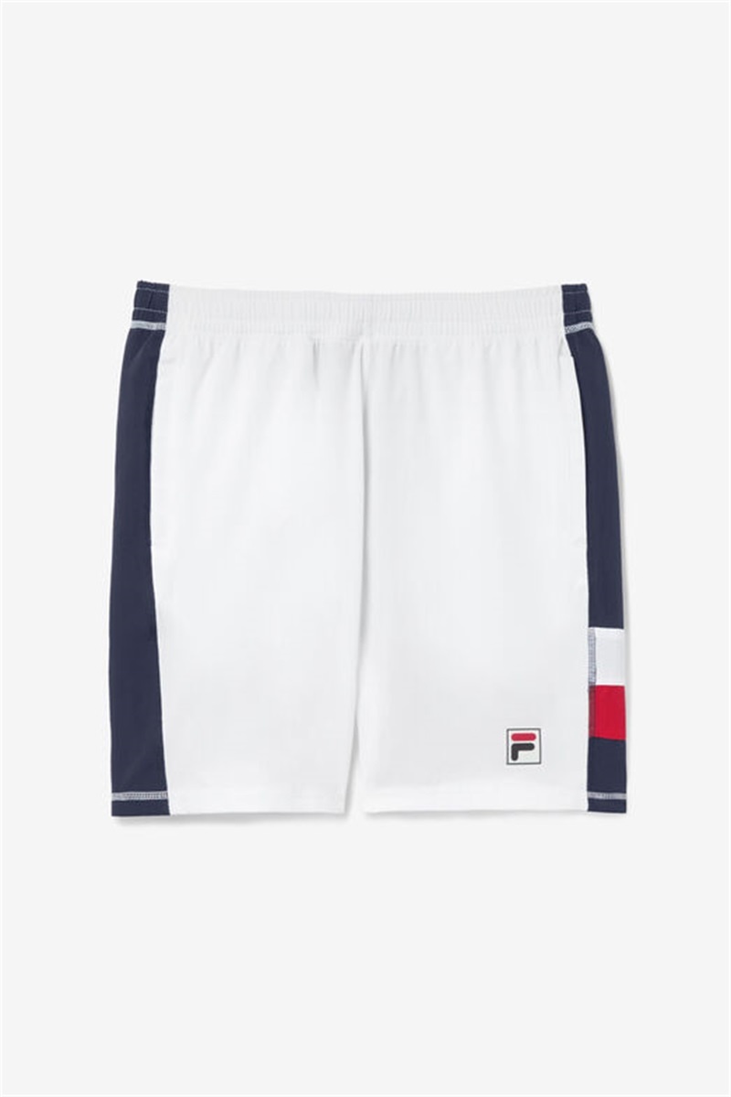 White / Navy / Red Men\'s Fila Essentials H Stretch Woven Shorts | Saudi Arabia-870453