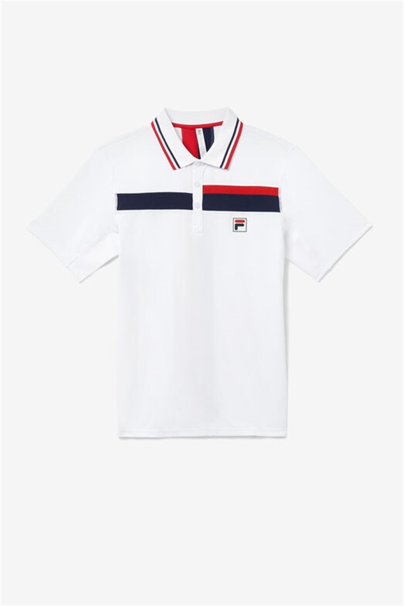 White / Navy / Red Men\'s Fila Essentials H Polo Shirts | Saudi Arabia-634572