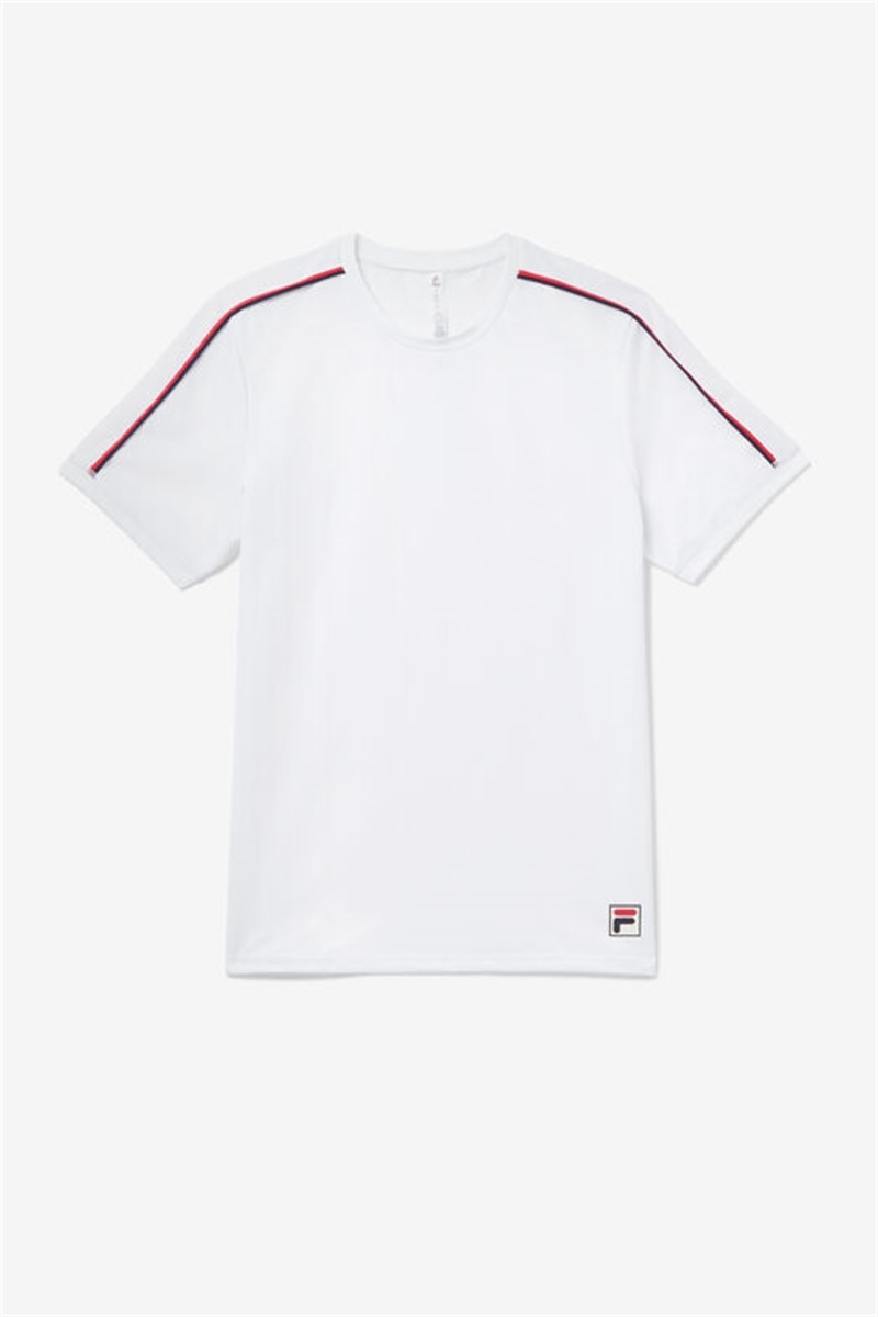 White / Navy / Red Men\'s Fila Essentials H Jacquard Crew Tops | Saudi Arabia-978261