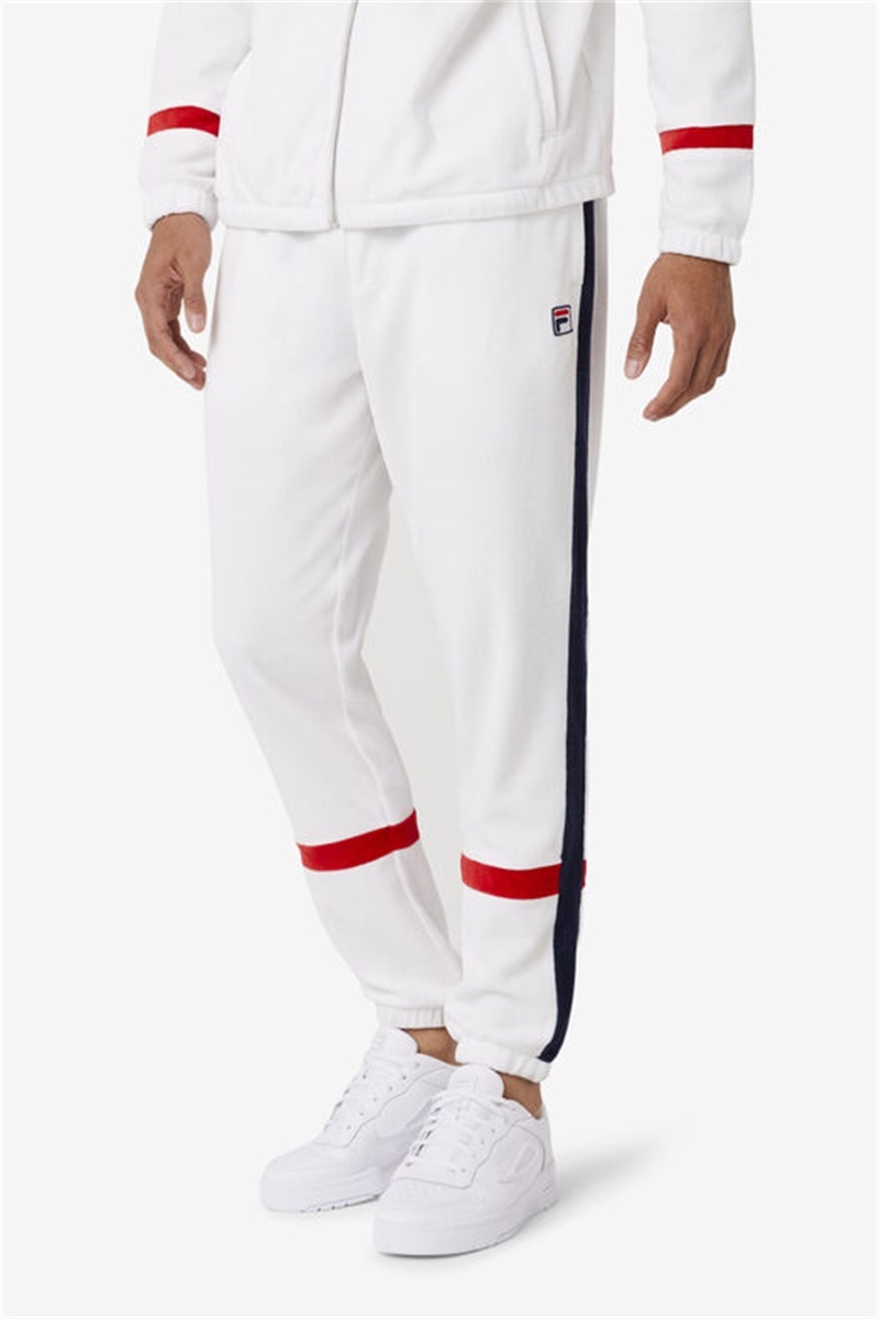 White / Navy / Red Men's Fila Ravid Velour Pants | Saudi Arabia-756248