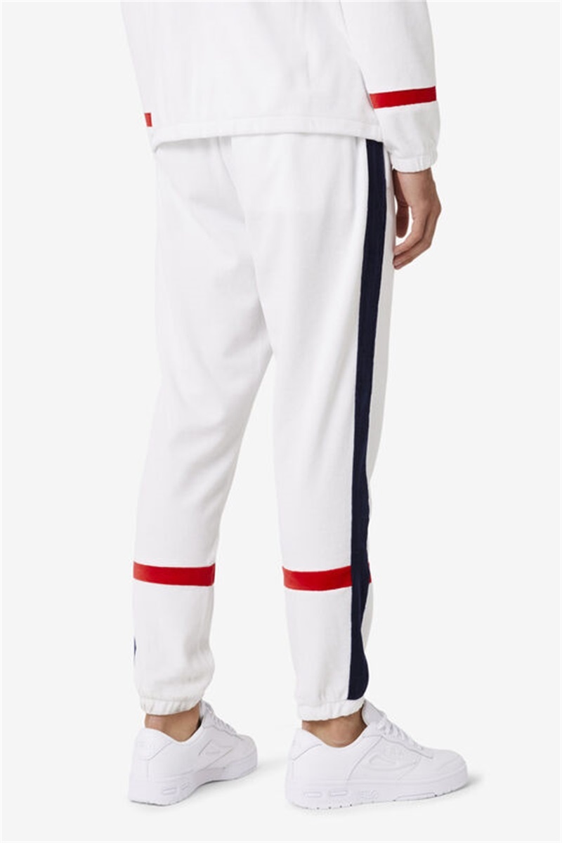 White / Navy / Red Men's Fila Ravid Velour Pants | Saudi Arabia-756248