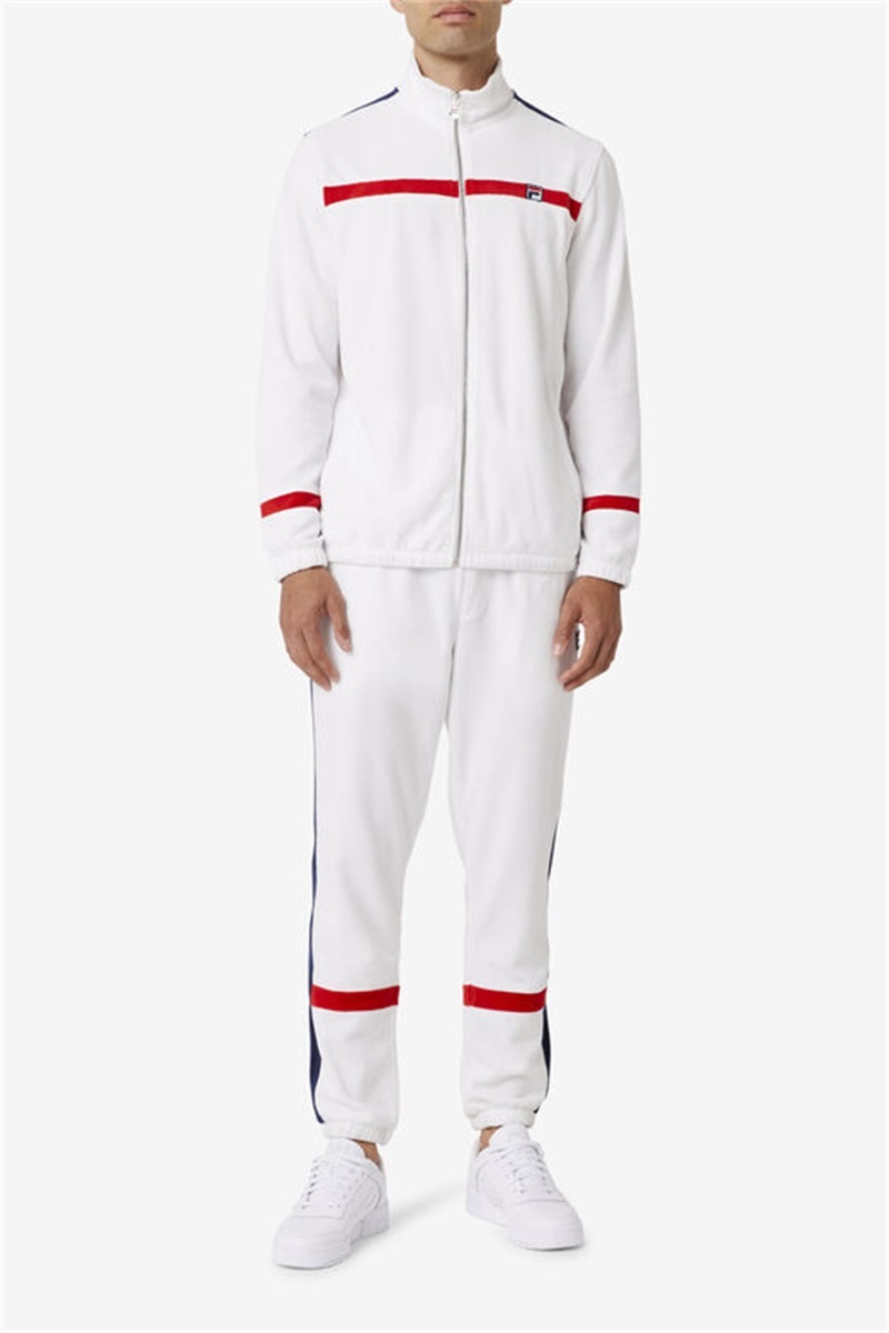 White / Navy / Red Men's Fila Ravid Velour Pants | Saudi Arabia-756248