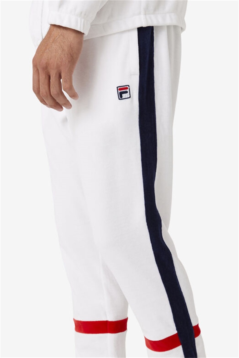 White / Navy / Red Men's Fila Ravid Velour Pants | Saudi Arabia-756248