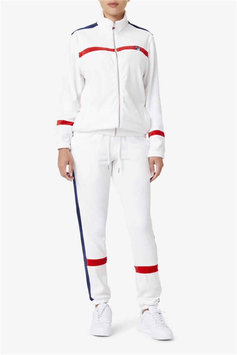 White / Navy / Red Men's Fila Ravid Velour Pants | Saudi Arabia-756248
