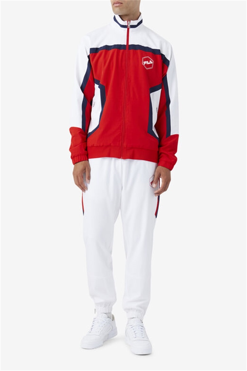 White / Navy / Red Men's Fila Sanz Wind Pants | Saudi Arabia-208397