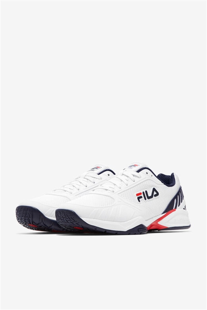 White / Navy / Red Men's Fila Volley Zone Pickleball Shoes | Saudi Arabia-592701