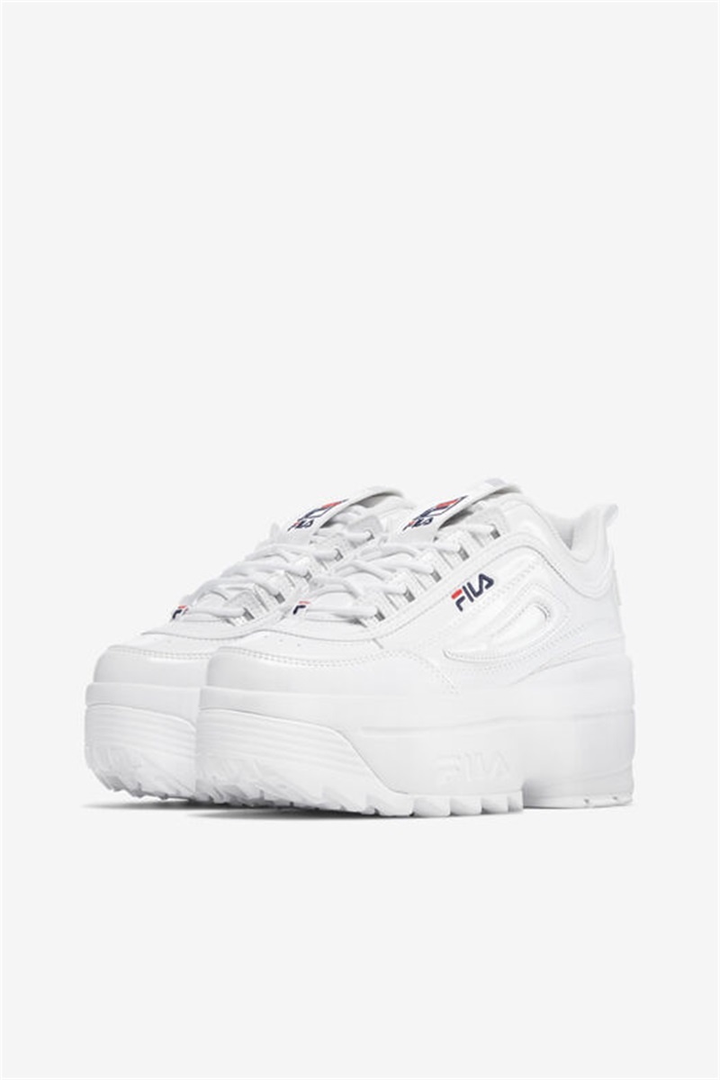White / Navy / Red Women's Fila Disruptor 2 Wedge Patent Shoes | Saudi Arabia-193564