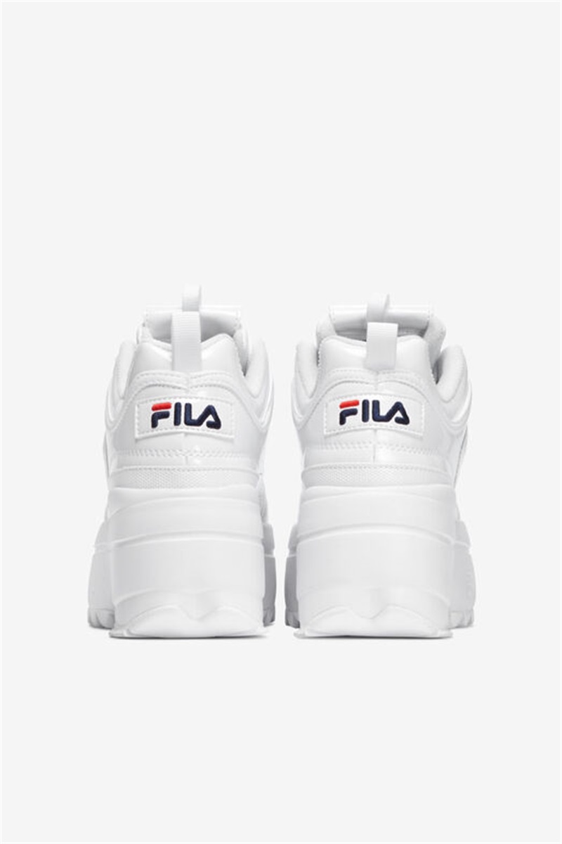 White / Navy / Red Women's Fila Disruptor 2 Wedge Patent Shoes | Saudi Arabia-193564